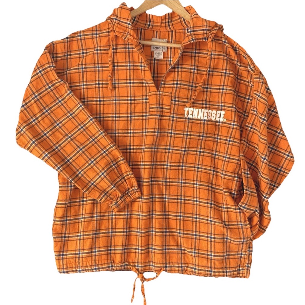 Tennessee Vols Plaid Flannel Hoodie Long Sleeve Sz S/M, Orange, 100% Cotton